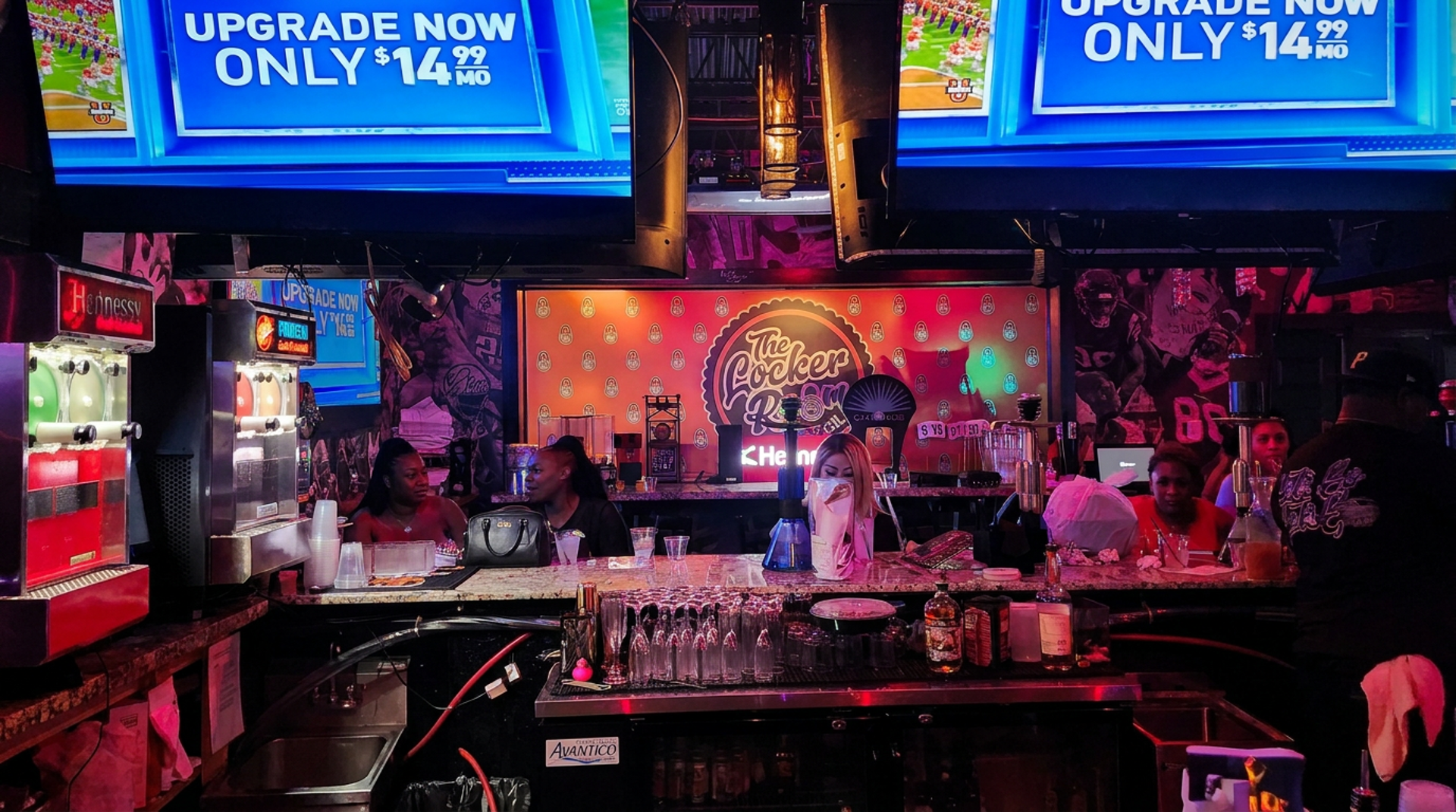 Screens, music, and a full bar