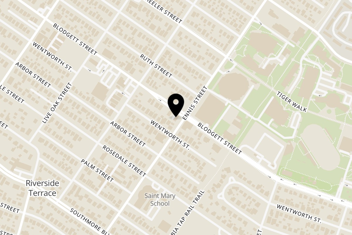 Map showing the location of The Locker Room on 4702 Ennis St in Houston